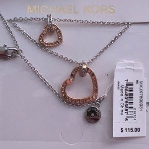 MK silver necklace with rose gold hearts